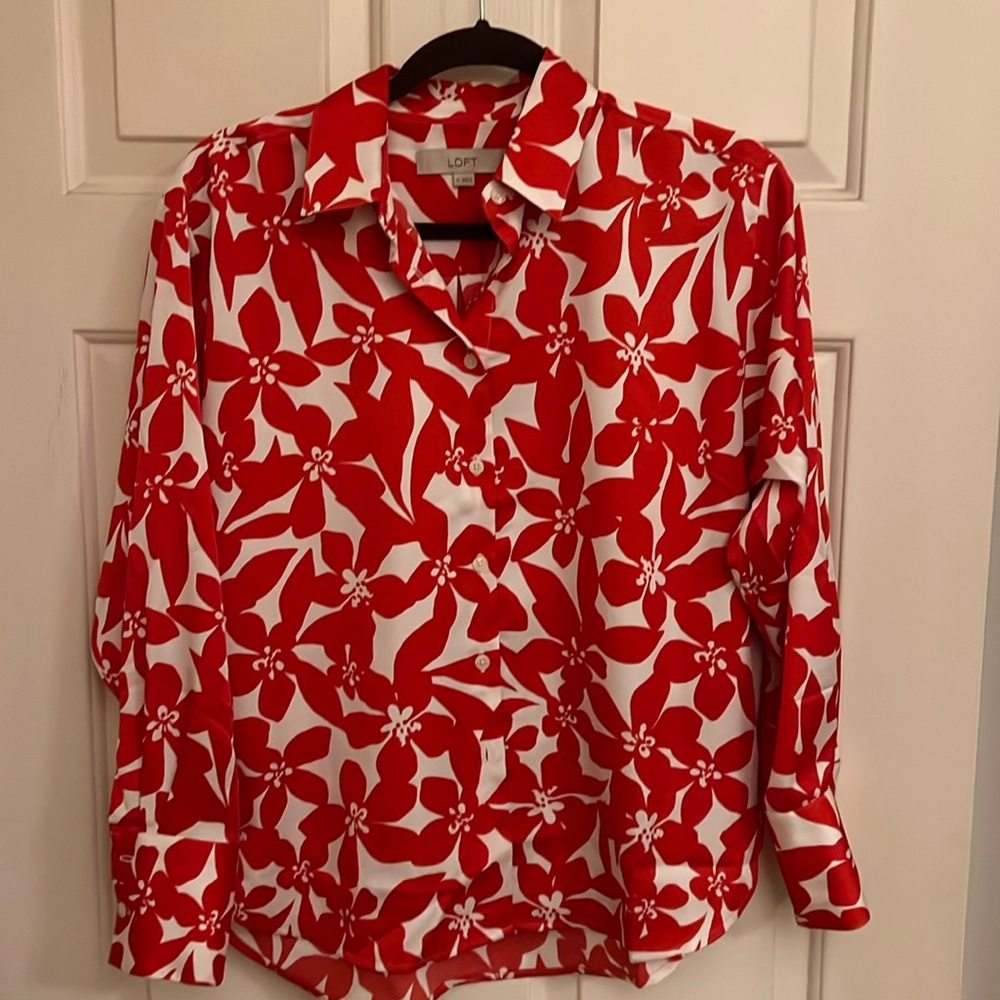 Loft Red ivory silk look shirt